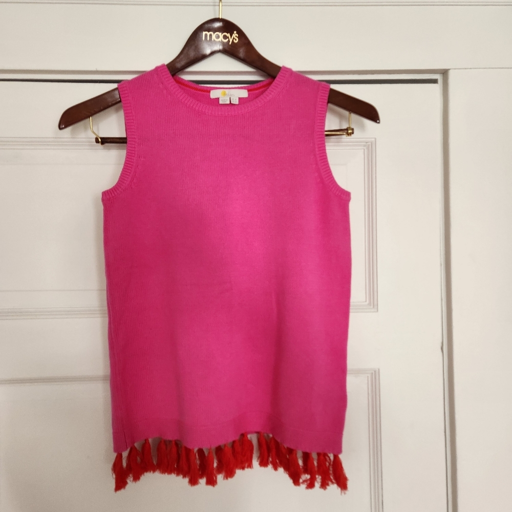 NWOT knitted pink top with red tassles size 2 small cotton